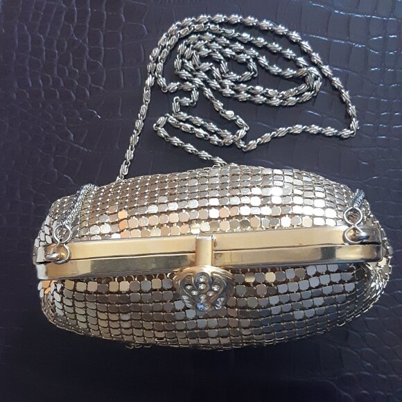 1950s Mesh Gold-tone Metal Evening Bag Rhinestone Clasp, Vintage - Picture 5 of 15